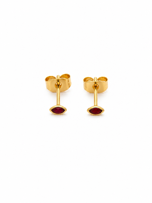 Garnet oval stud brass/ g-p