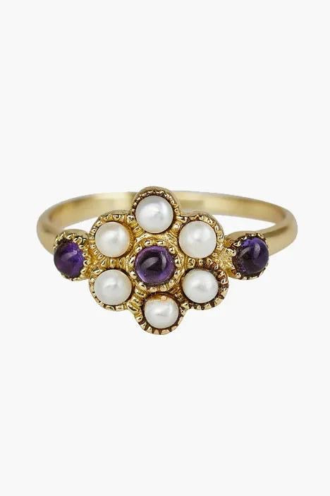 Brass flower pearl ring