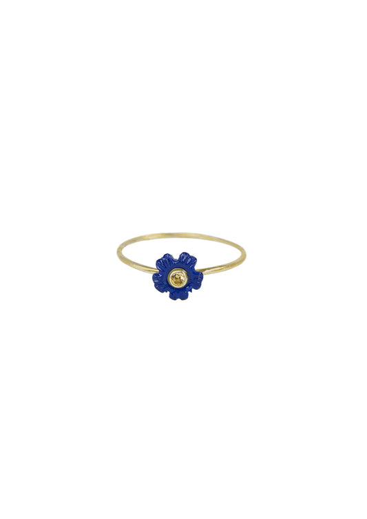 Brass blue resin flower ring