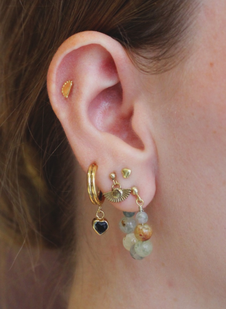 Silver small green stone dot earring