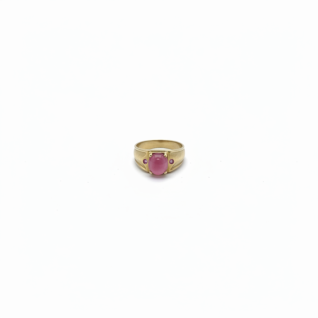 Brass signet pink stone ring