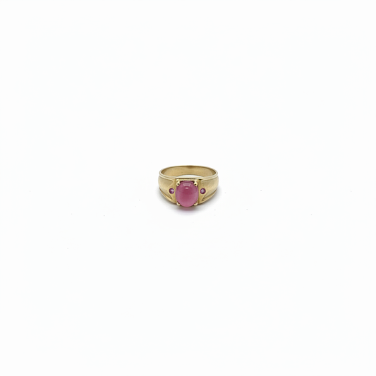Brass signet pink stone ring