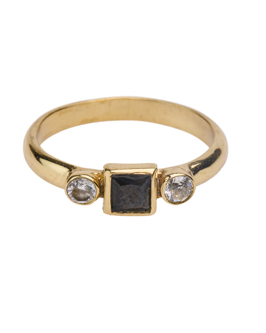 Brass vintage rectangle black stone ring