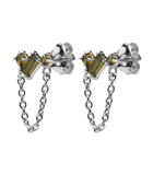 Silver rectangle peridot chain earring