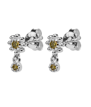 Silver flower peridot stud