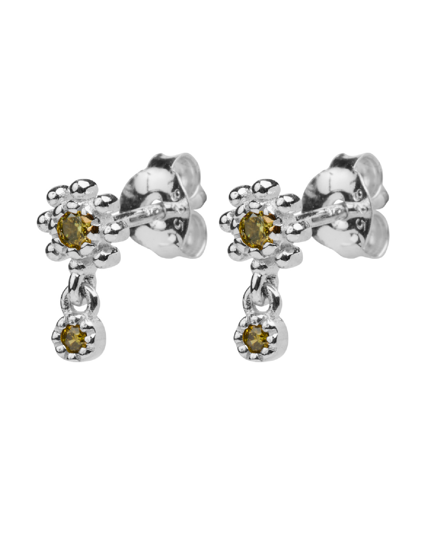 Silver flower peridot stud