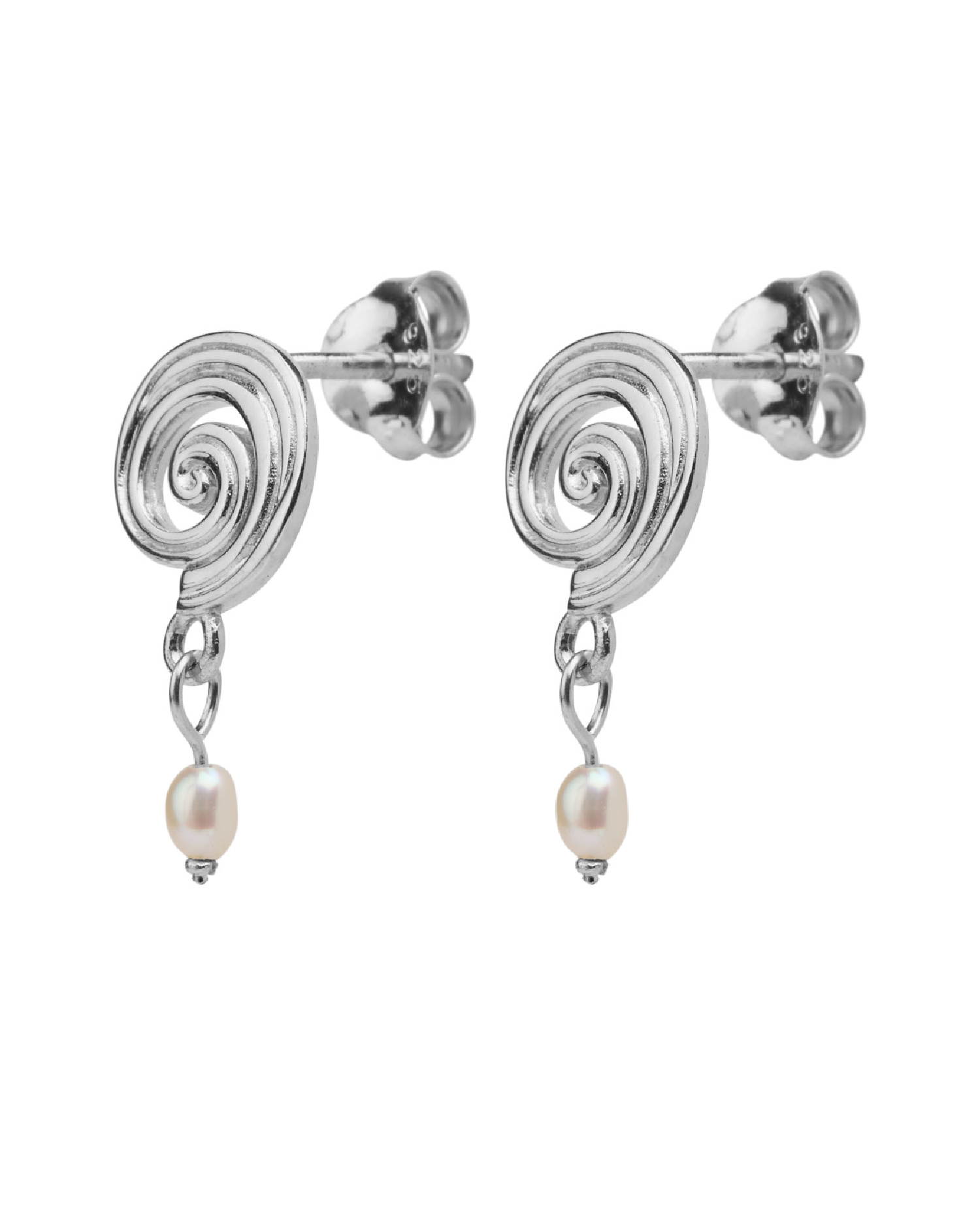 Silver swirl stud tiny pearl