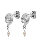 Silver swirl stud tiny pearl