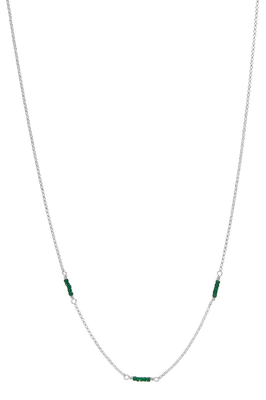 Silver necklace green stone