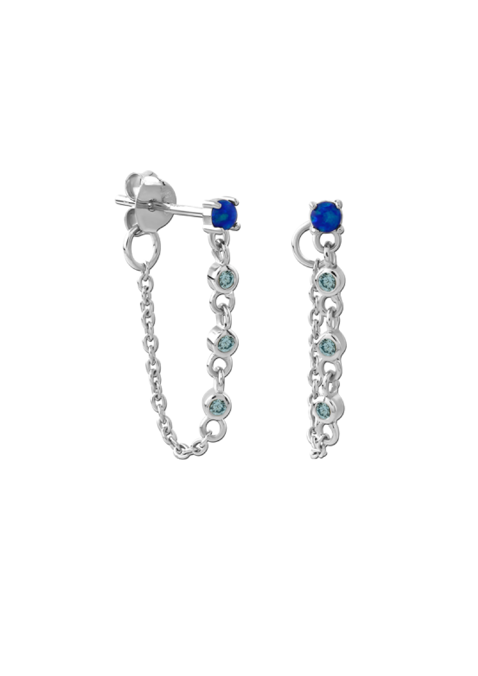 Silver blue night chain earring