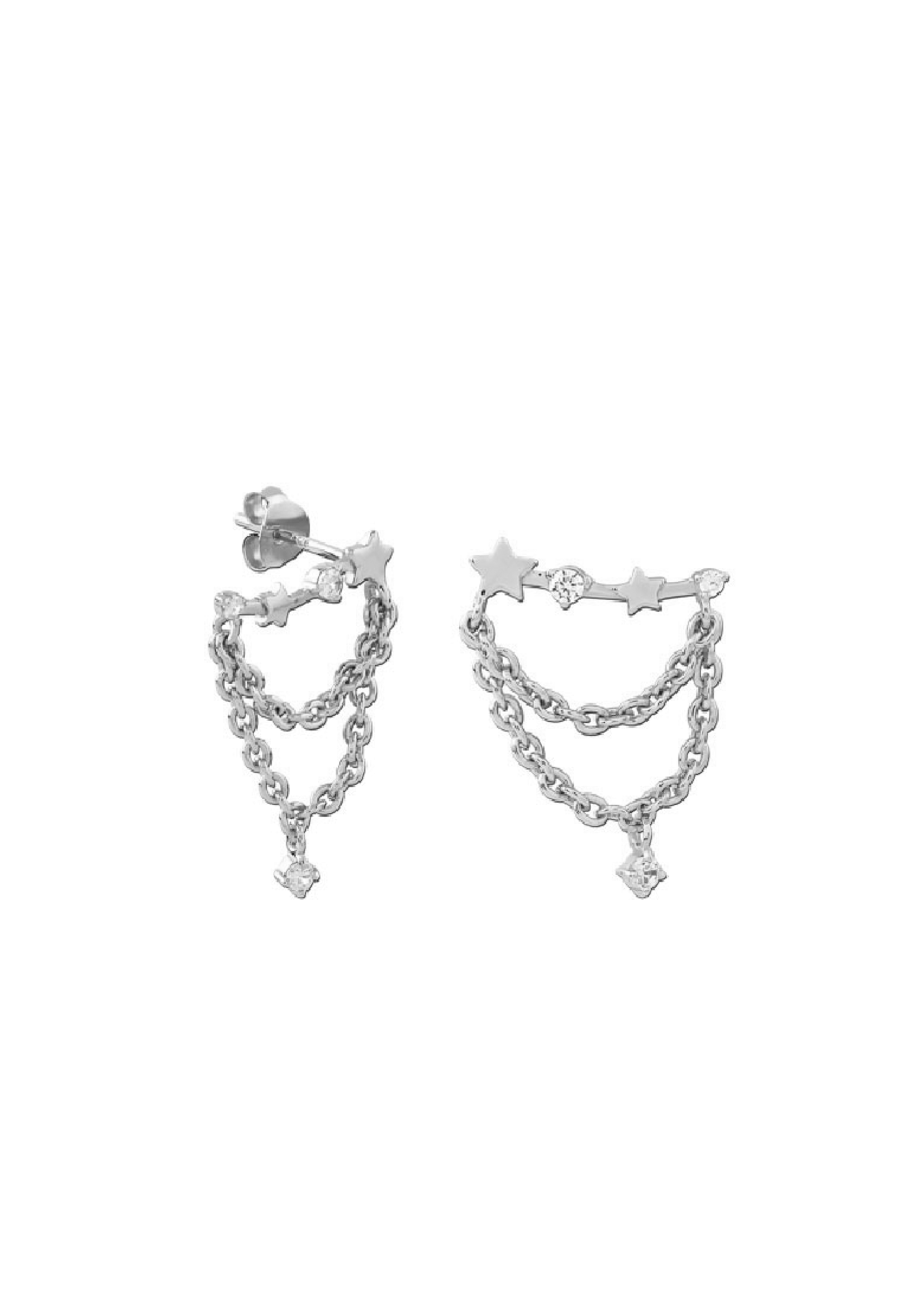 Silver zircon star chain earring