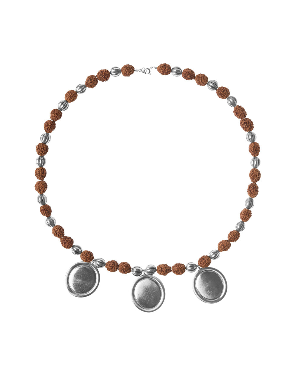 Necklace bold coin rudraksha white brass