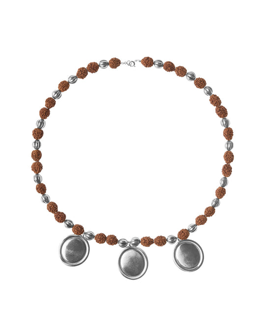 Necklace bold coin rudraksha white brass