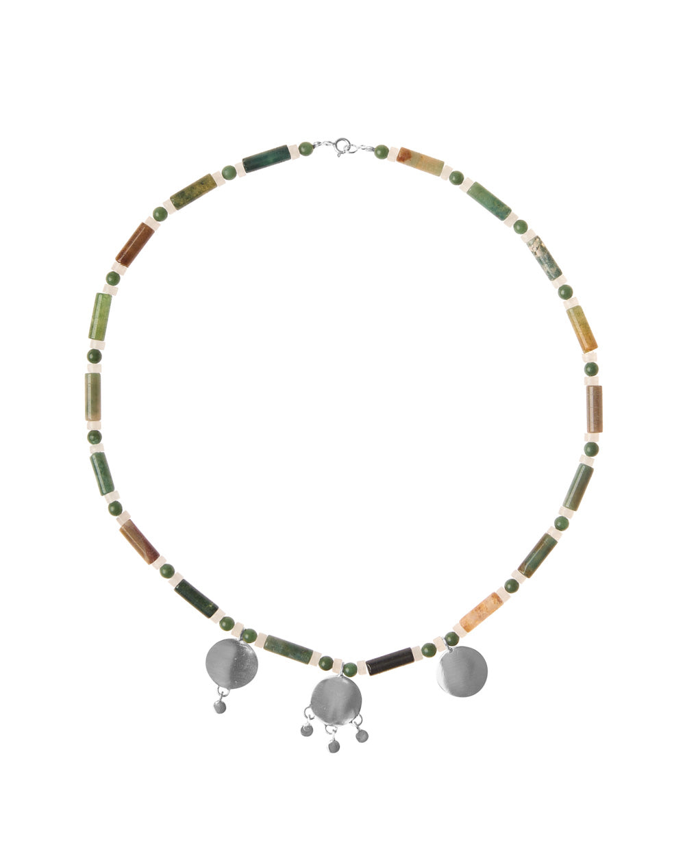 Multi coin green stone necklace silver