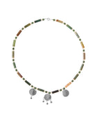 Multi coin green stone necklace silver