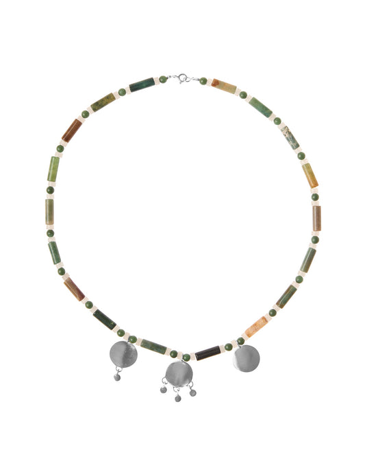 Multi coin green stone necklace silver