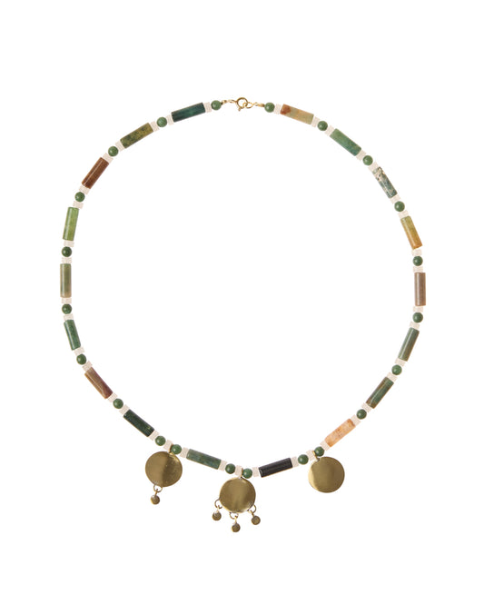 Multi coin green stone necklace g-p
