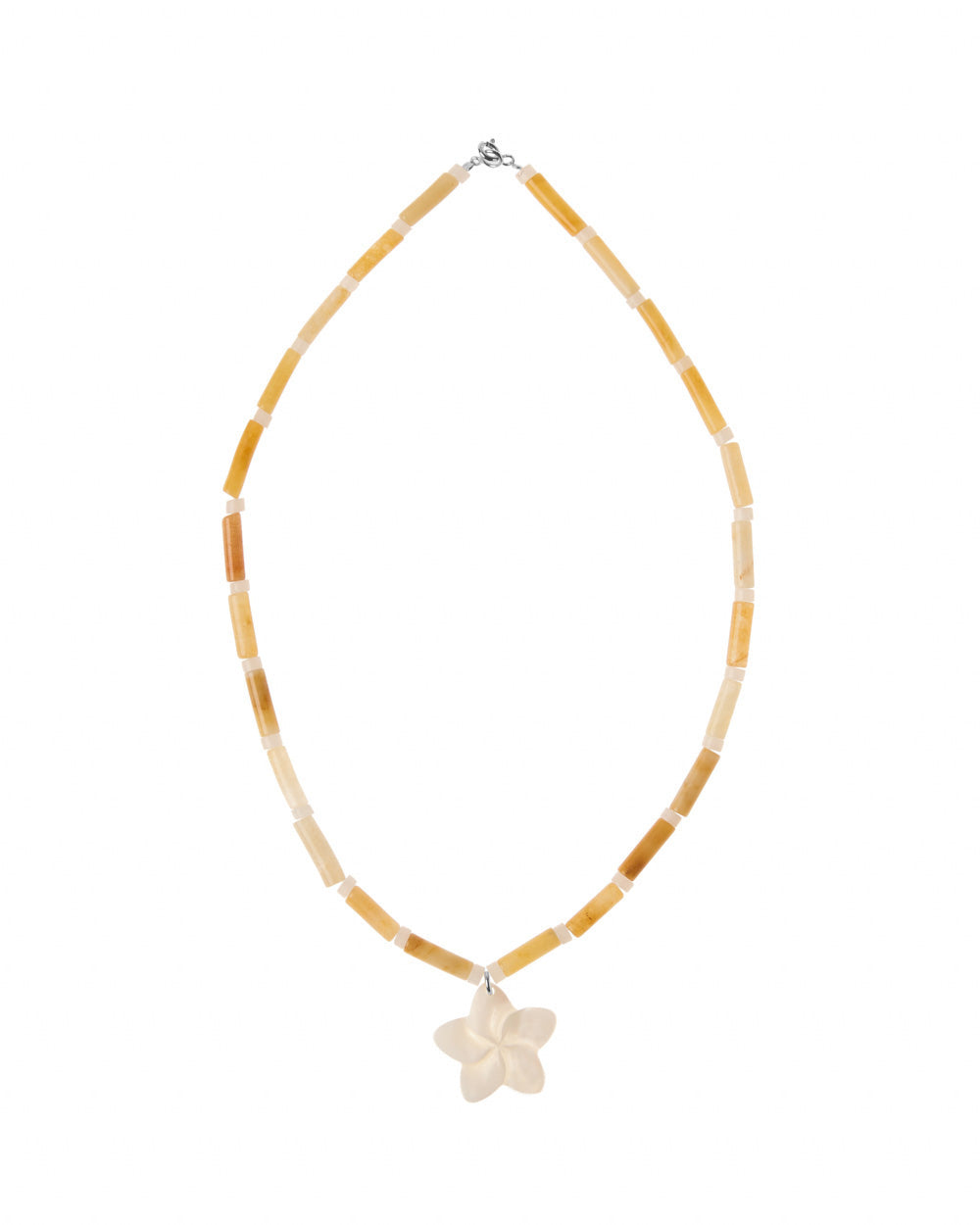 Yellow stone flower necklace with silver lock