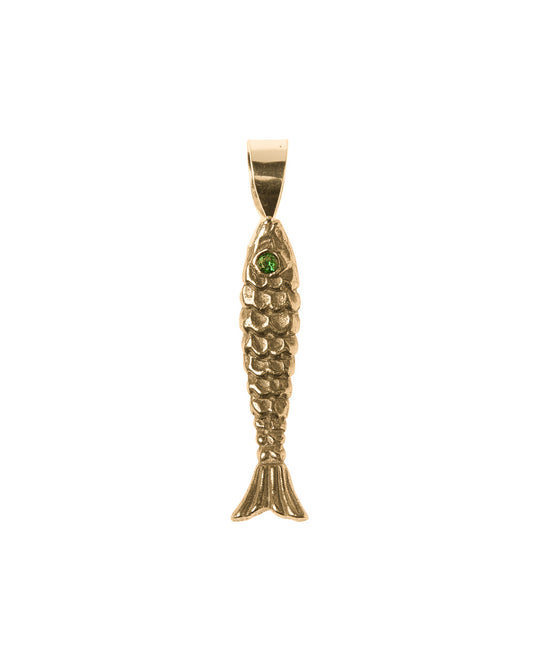 Fish pendant green stone brass