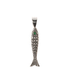 Fish pendant green stone white brass