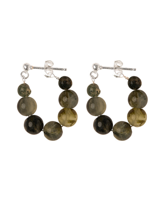 Silver small green stone dot earring