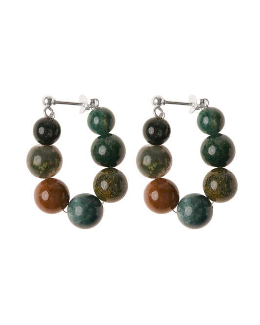 Silver big green stone dot earring