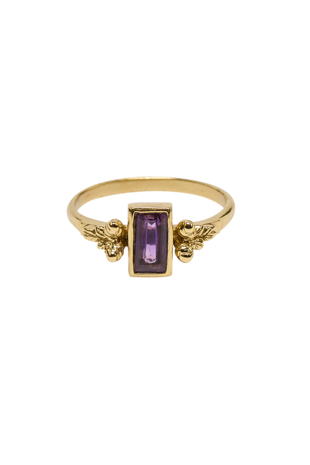 Brass purple rectangle leaf ring