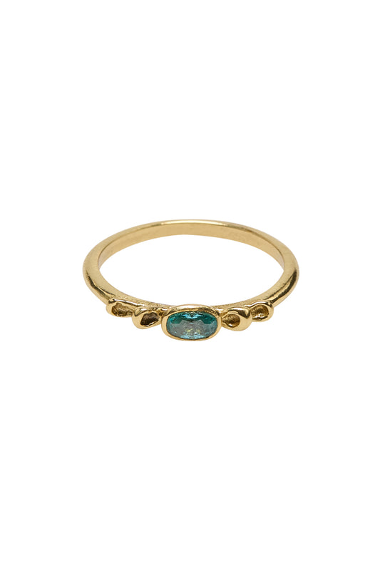 Brass ring tiny dots & dark blue zircon