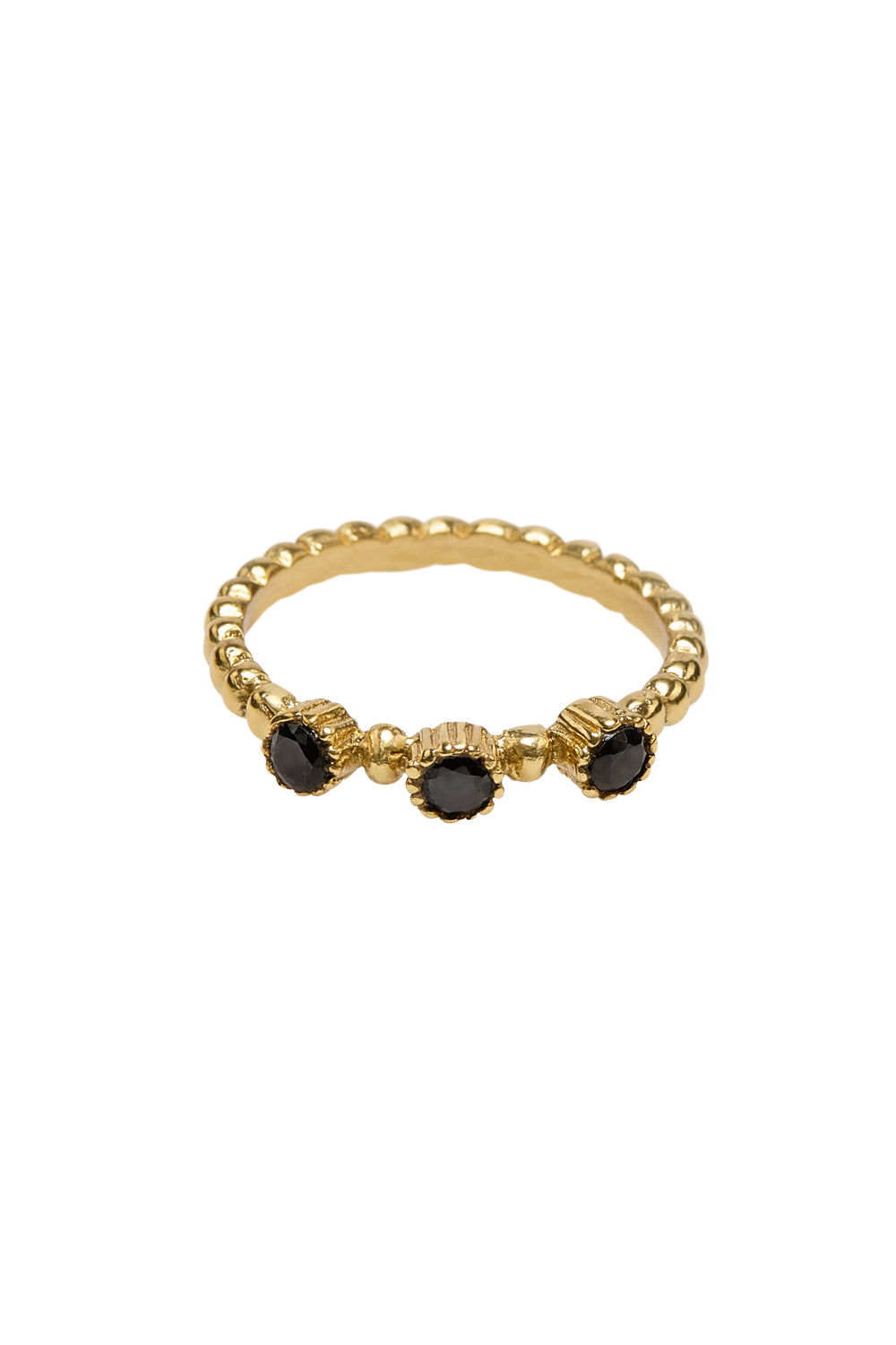 Brass ring triple round stone onyx