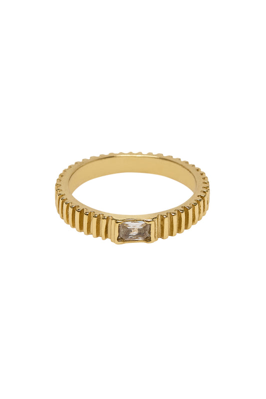 Brass signet ring with white zircon