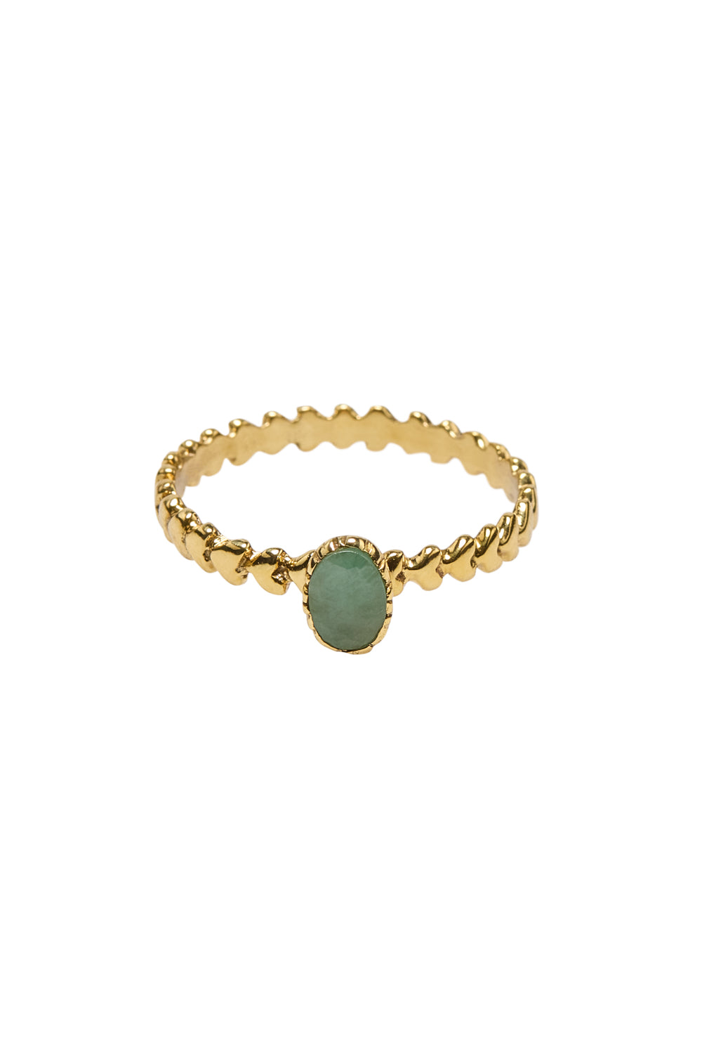 Brass oval green stone tiny heart band