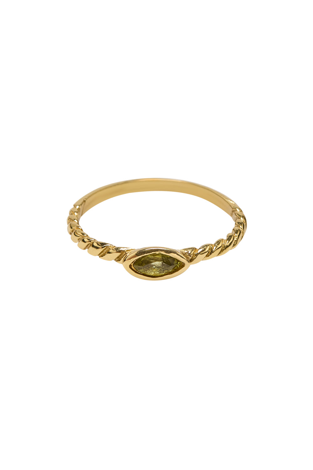 Brass tiny eyeshape twisted peridot stone