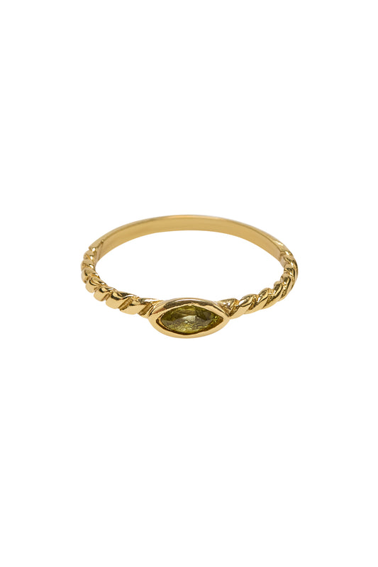 Brass tiny eyeshape twisted peridot stone