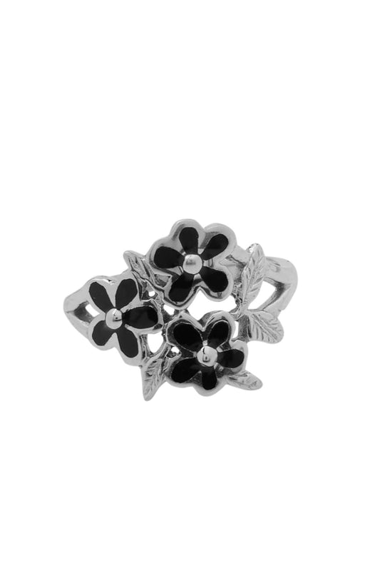 Xzota | Ringen | Resin black flower | Zilver
