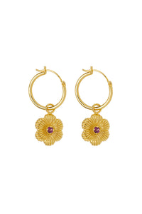 Xzota - Oorbellen - Pink flower hoop - Gold plated