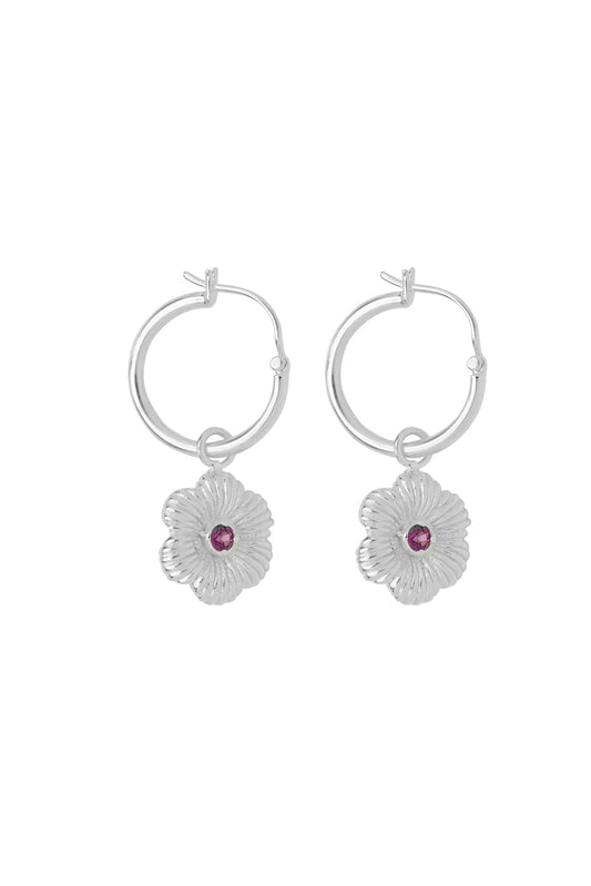 Xzota - Oorbellen - Pink flower hoop - Silver