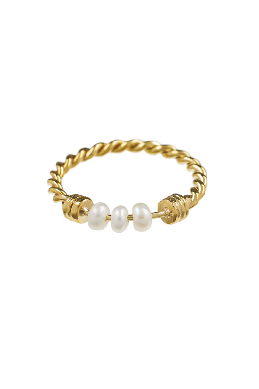 Ringen - triple tiny pearl wire ring - Brass