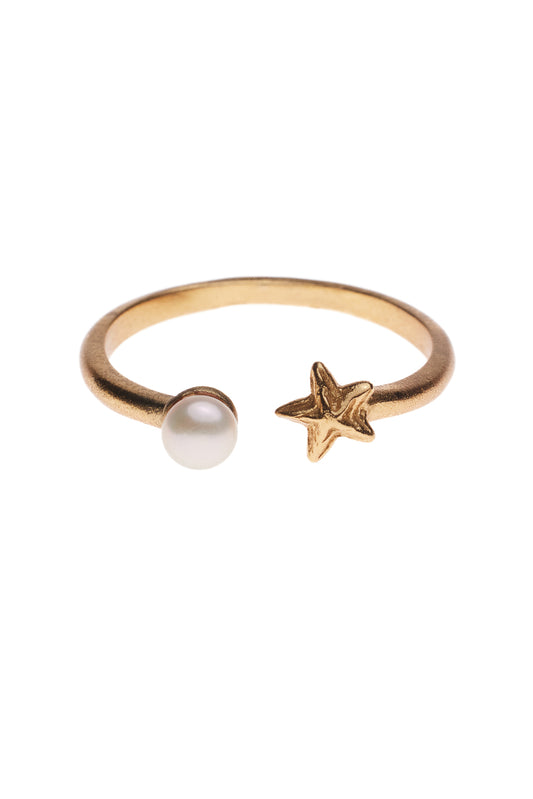 Brass pearl star fish ring
