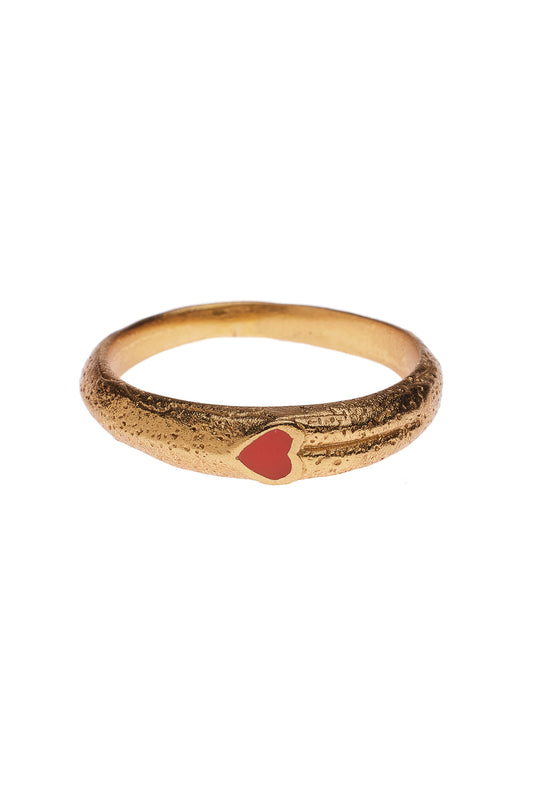 Brass red resin heart ring