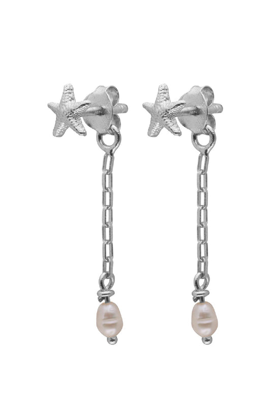 Silver seastar pearl earring