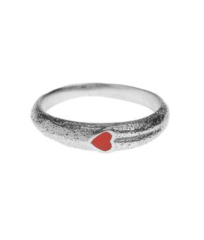 Silver red resin heart ring