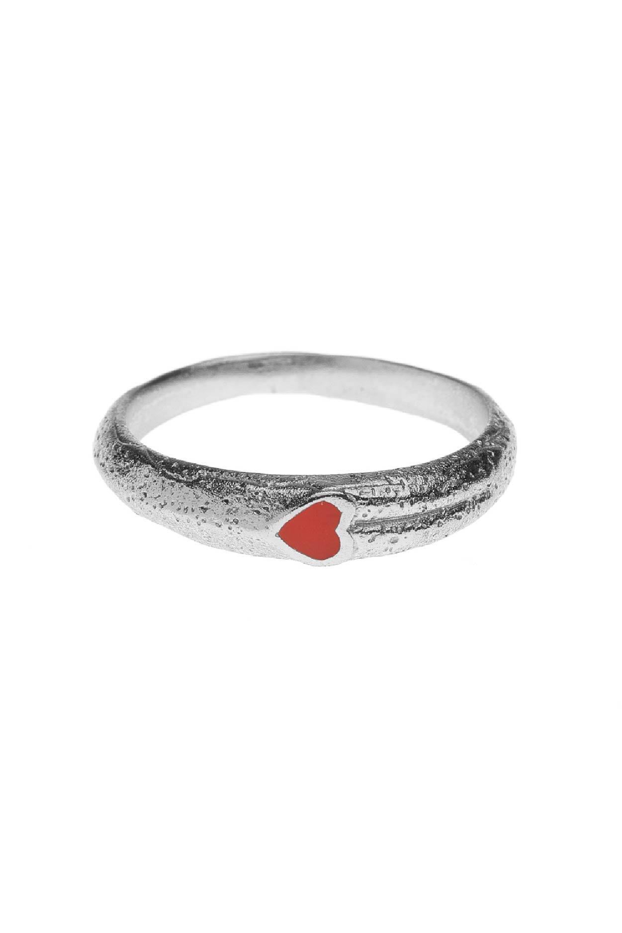 Silver red resin heart ring