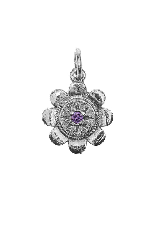 Silver flower purple stone pendant