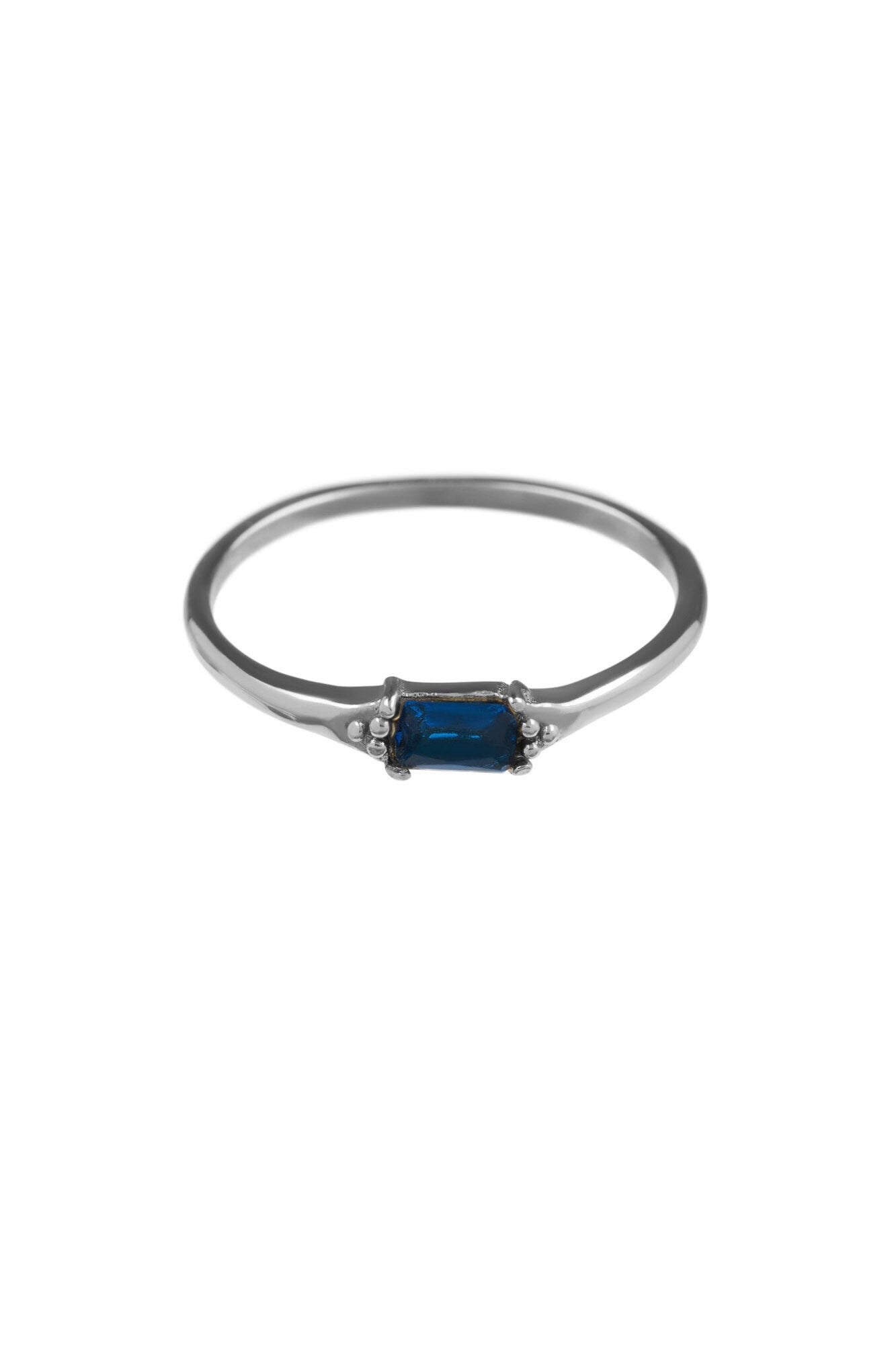 Silver blue baquette ring