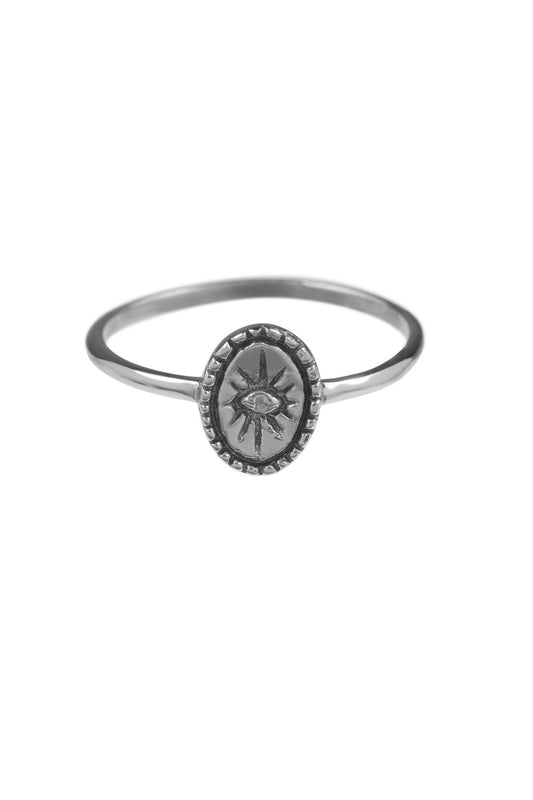 Silver oval signet sun ring