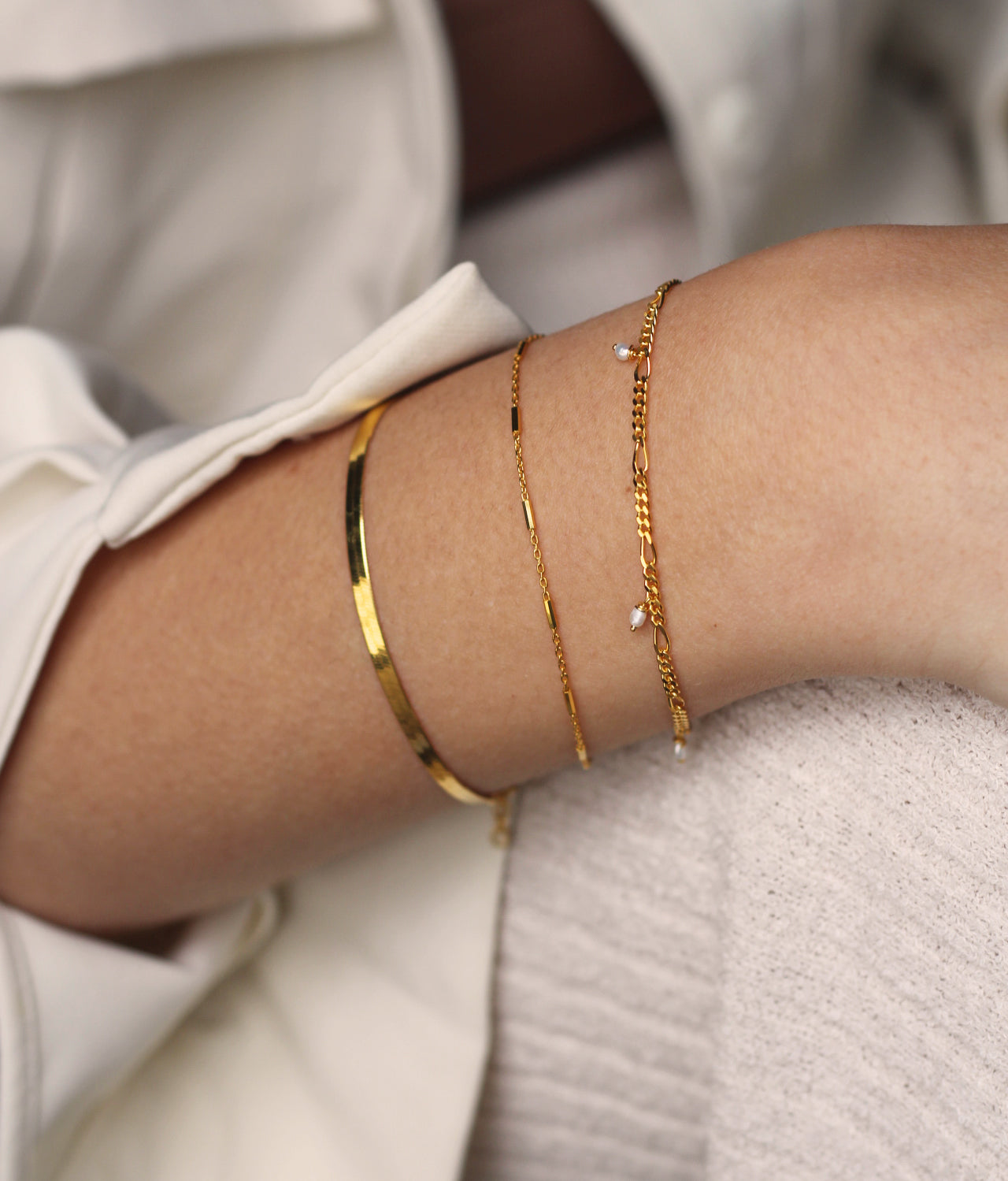  Xzota | Armbanden | Figaro small pearl | Gold plated