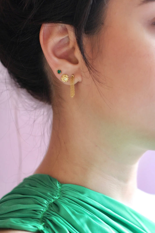 Oorbellen - Little green emerald stone - 22K Gold