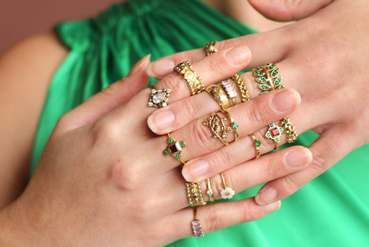 Brass green leaf ring