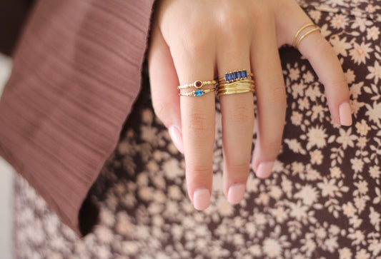 Blue baquette ring brass
