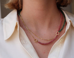 Xzota - Kettingen - double chain pink jade p- Goud